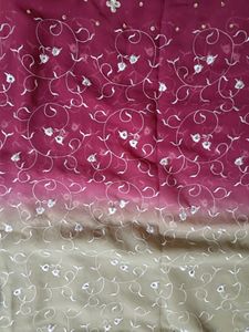 Magenta And Cream Heavy Pearl Saree