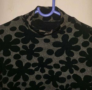 Black Floral Mock Neck Long Sleeve Top