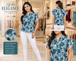 Stylish Blue Printed Top with Lace Detail
