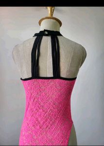 Hot Pink Lace Dress with High Slit