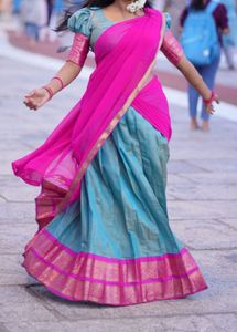 vibrant pink with blue half saree