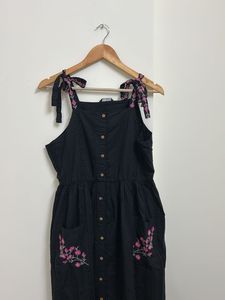 Black Embroidered Midi Dress