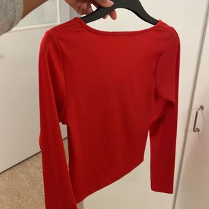 Orange Ruched Long Sleeve Top