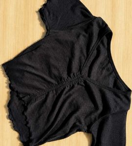 Chic Black Lettuce Trim Top