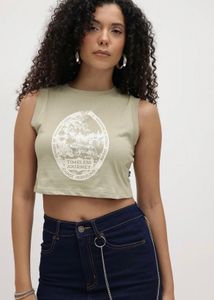 Womens Cropped Sleeveless Graphic Tee