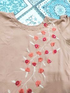 Floral Embroidered Brown Dress