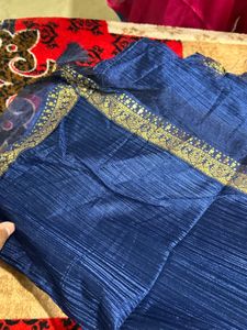 Elegant Blue Silk Saree with Gold Border
