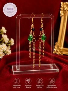 Handcrafted Green Gemstone Dangle Earrings