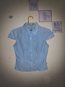 Light Blue Cap Sleeve Collared Shirt