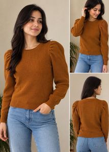 Puff Sleeve Ribbed Knit Sweater