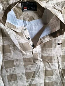 Men's Beige Checkered Kurta