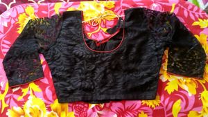 Black Netted  Blouse With Red Piping
