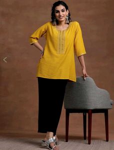 Yellow Mustard Embroidered Kurta