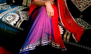 Stunning Velvet Red &amp; Blue Lehenga Choli