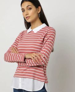 Striped Collared Long Sleeve Top