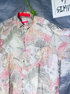Vintage Abstract Print Button-Up Shirt