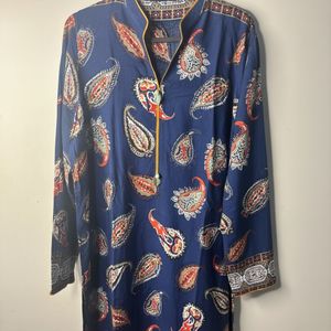 Navy Blue Paisley Print Long Kurti