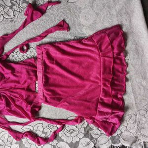Shein coord 💞Pink Velvet Ruffle Dress