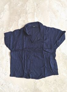 Navy Blue Button-Up Short Sleeve Top
