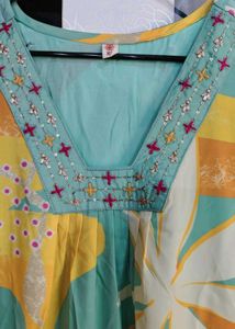 Vibrant Embroidery Kurta with Pants Set