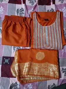 Elegant Orange Kurta Set with Dupatta