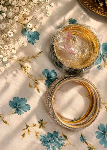Sparkling Green &amp; Gold Bangles Combo  Set