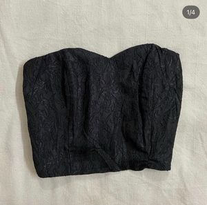 Black Textured Corset Top