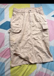 Beige Cargo Midi Skirt
