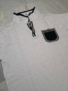Men's White Textured Polo T-Shirt