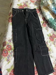 Savana Stylish Black Cargo Jeans