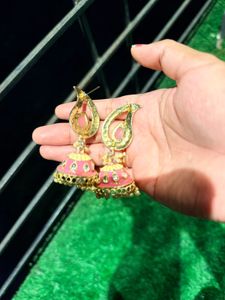 Beautiful Pink Jhumka Earrings