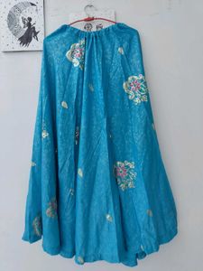 Bohemian Teal Ethnic Skirt with Gold Accents