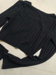 Shein Black Ribbed Long Sleeve Top