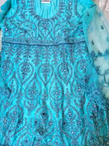 Teal Embellished Stones n Mirror work Suit Set
