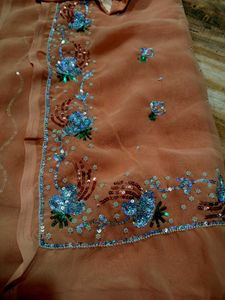 Y2k Elegant heavy Peach hand work Saree