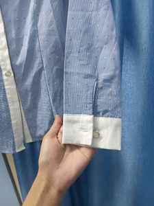 Elegant Blue Lace Detail Button-Up Shirt