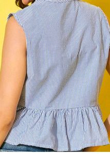 Striped Tie-Front Sleeveless Top
