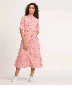 Chic Pink Striped Button-Up Midi Dress