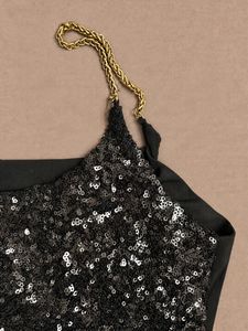 Sparkly Sequin Crop Top with Chain Detail
