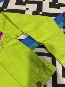 Neon Green Embroidered Denim Jacket