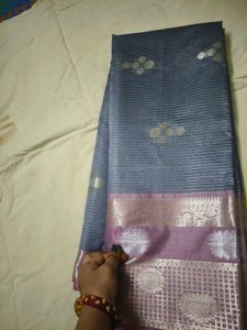 Elegant Grey Saree with Silver Border