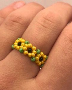 Flower beaded bracelet and ring combo