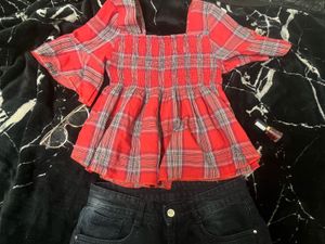Red Plaid Smocked Top