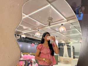 Red Gingham Puff Sleeve Top