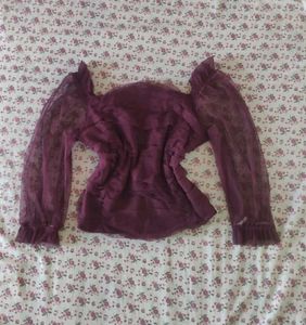 🍷 Purple Sheer Ruched Statement Top