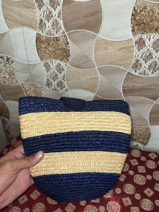 Striped Straw Tote Bag