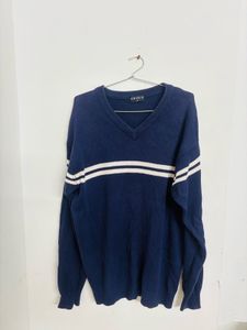 Men's Blue Striped V-Neck Sweater