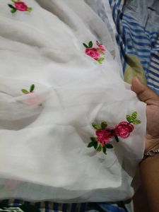 White Kurta with Pink Floral Embroidery