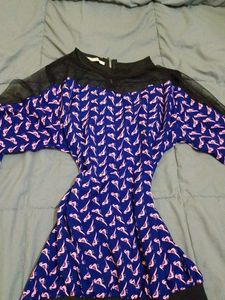 Chic Blue top with Pink Bird Print