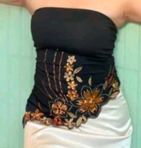 Chic Black Sequin Floral Bustier Top